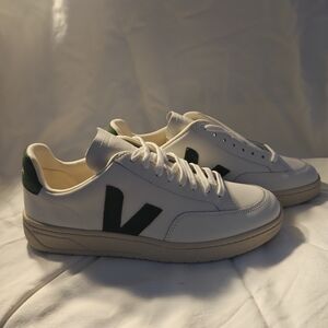 Veja V-12 Leather White and Green Men's Sneakers
